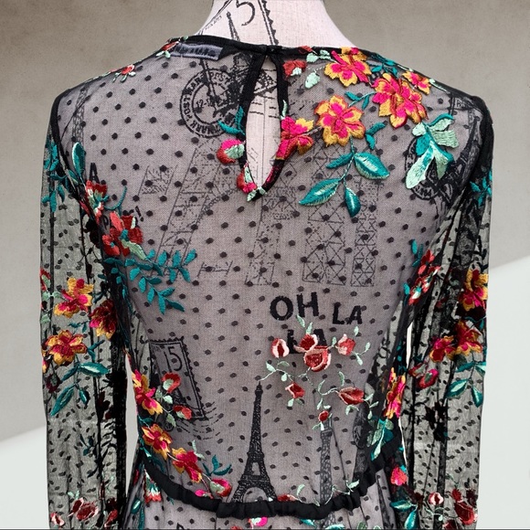 ZARA floral embroidered long sleeve top MED - Picture 11 of 13